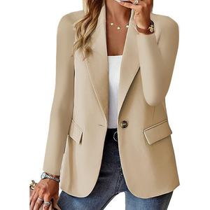 Blazers décontractés et formels OEM ODM pour femme, coupe ajustée, couleur unie, vêtements d'extérieur d'automne, vestes à manches longues, manteaux, costumes de travail tricotés sur mesure pour le bureau - Product Image 3