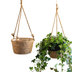 Paniers de fleurs tissés en herbe écologiques Pots de fleurs et jardinières suspendus fabriqués à la main pour une déco durable pour la <span class=keywords><strong>maison</strong></span> et le <span class=keywords><strong>jardin</strong></span> - Product Image 1