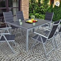 Ensemble de salle à manger de jardin de style français 7 pièces avec pieds coniques de table rectangulaires en carreaux de céramique et chaises de salle à manger pliantes à 7 positions