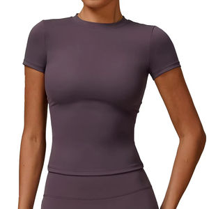 Vêtements de sport personnalisés pour femmes, <span class=keywords><strong>t</strong></span>-shirts d'entraînement à séchage rapide, <span class=keywords><strong>t</strong></span>-shirts unis personnalisés, vêtements de course en plein air - Product Image 3