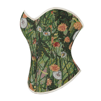Daisy Overbust Corset Slim Fit Huile Imprimé Fleur Bustier Top Vintage Vert Burlesque Corselet