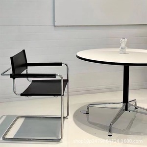 Chaise en acier inoxydable Bauhaus, chaise de bureau ergonomique noire, design moderne, chaise de salon - Product Image 3