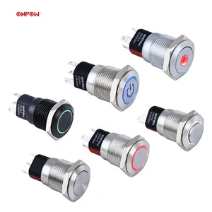 ONPOW New type 16mm Metal Push button switch with LED GQ16-K Dia. 16mm CE ROHS IP65 waterproof