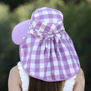 Sombrero de Sol a Cuadros con Protector Facial, Transpirable, de Ala Ancha, para Uso en Exteriores, Primavera y Verano, Sombrero Tipo Pescador para Adultos - Product Image 4