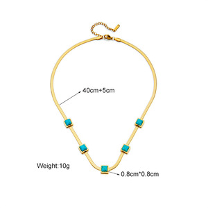 Geometric Turquoise Square Titanium Steel Snake Chain Necklace Gold Party Jewelry - Product Image 4