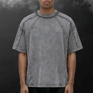 T-shirt surdimensionné personnalisé en coton épais 300 g/m², col uni, streetwear homme, anti-boulochage, vente en gros - Product Image 1