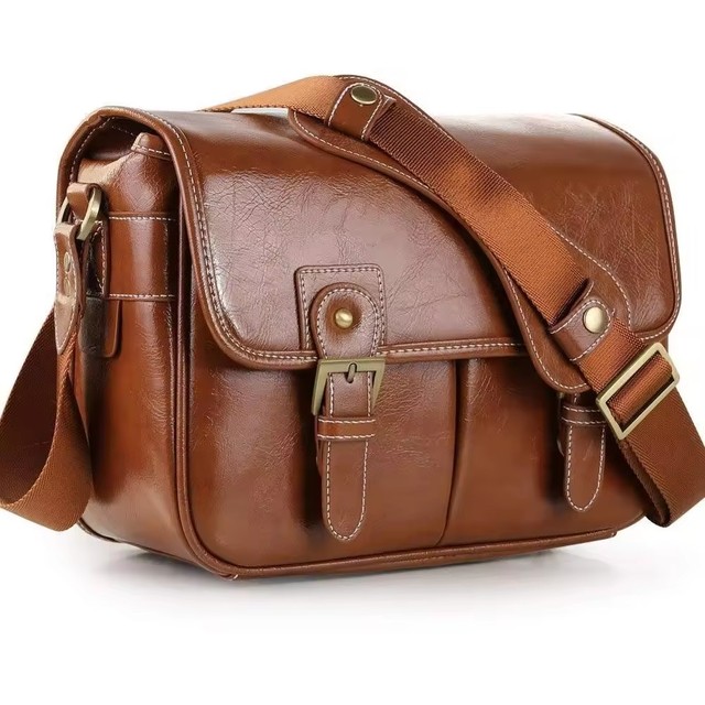 Custom Waterproof Vintage Leather Camera Bag Dslr PU Camera Crossbody Bag Camera Shoulder Bag