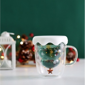 Christmas Glass Cup Double Wall With Handle Star Design For Holiday Party - Product Image 1