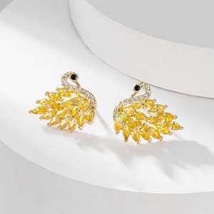 Swan Zirconia Stud Earrings 14k Gold Ear Post Office Career Jewelry - Product Image 1