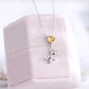 Collier pendentif ours en pierre naturelle taillée en forme de cœur de 5 mm, en argent S925, cadeau de mariage pour femmes - Product Image 3