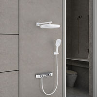 Ensemble de robinetterie de douche moderne en laiton blanc brossé, avec pommeau de douche pluie, commande manuelle, eau chaude et froide, douche douce encastrée