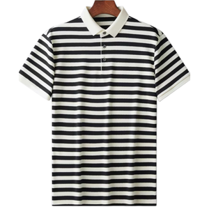 Polo en tricot rayé pour <span class=keywords><strong>homme</strong></span>, coupe classique à manches courtes, col côtelé noir et blanc, vêtements en tricot pour <span class=keywords><strong>homme</strong></span>, vente en gros - Product Image 1