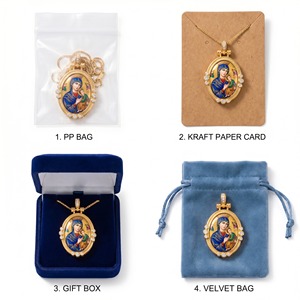 Ciondolo in Ottone con Perle Imitate e Smalto della Madonna del Perpetuo Soccorso, Regalo di Consolazione per Novena, Fornitore di Articoli Religiosi per Festività - Product Image 6