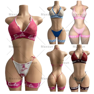 Maxsun vente en gros cristal deux pièces bouteille fille femmes body tenues Performance strip-teaseuse strass vêtements de danse MS46 - Product Image 5