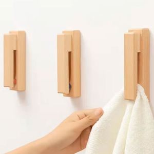 Solid Wood Adhesive <b>Hooks</b> Wall-Mounted Storage Rack for Coats Hats Clothes in Bedroom Handmade Wooden Display <b>Shelf</b> - Product Image 2