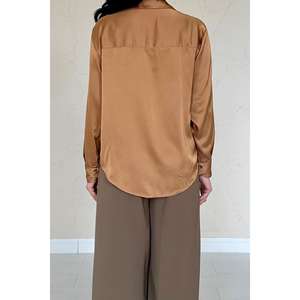 Camisas Casuales de Satén de Visón al por Mayor, Talla Única, Tejido de Algodón y Poliéster, Cuello Mao, Decoración con Logotipo, Estampado Sólido, Patchwork - Product Image 1