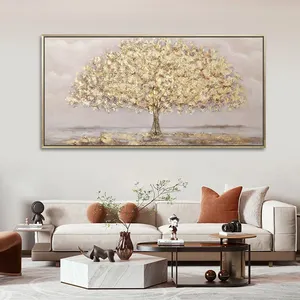 Décor à la maison 100% peint à la main feuille d'or arbre oeuvre acrylique mur Art 3D paysage peinture
