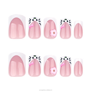 Uñas Acrílicas al por Mayor, Diseño Gatitos con Lazo <span class=keywords><strong>Rosa</strong></span> Francés, Uñas Artificiales, Uñas Postizas - Product Image 2