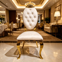 Chaise de banquet de mariage de luxe en acier inoxydable doré, dossier ovale, chaise de salle à manger rembourrée, chaise de réception pour hôtel, restaurant, événement