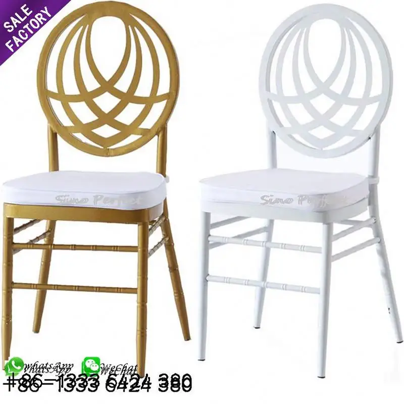 Foshan supplier wholesale gold white stackable metal steel wedding hotel furniture phenix chair rent for event