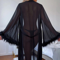 Peignoir d'été sexy à manches longues agrémenté de plumes, confortable, taille élastique, respirant, situé à l'avant, ODM/OEM, accepté sur mesure