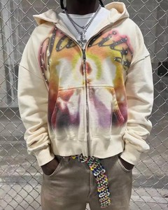 400 Gsm Sweat à capuche lourd French Terry Fleece Full Zip up Rhinestone Logo personnalisé Streetwear Boxy Fit Mens Hoodie - Product Image 2