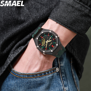 นาฬิกาควอตซ์ SMAEL 8083 หน้าปัดคู่ สีมาการอง กันน้ำ 30-50 เมตร สาย PU นาฬิกาข้อมือสำหรับเล่นกีฬา - Product Image 3