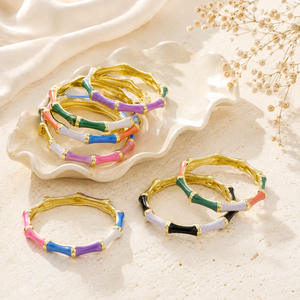 Factory Wholesale Fashionable Plant Knot Shaped Jade Electroplated Christian <b>Bangle</b> Hand Jewelry Drip Oil Color Matching - Product Image 1