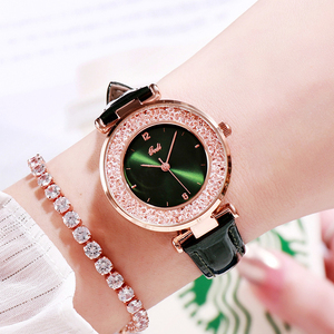Montre à bracelet en cuir, style coréen, mode, avec strass, montre-bracelet pour femme - Product Image 1