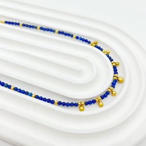 Collier chic rétro NS5125 avec perles en lapis-lazuli, plaqué or 18 carats, en acier inoxydable, avec breloques perlées, pour femmes - Product Image 2