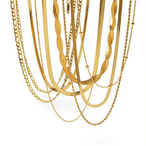 สร้อยคอถักลายกระดูกงูแบบซ้อนชั้น ชุบทอง 18k สแตนเลส ไทเทเนียมสตีล ดีไซน์รูปหัวใจเรขาคณิต เครื่องประดับแฟชั่นสำหรับผู้หญิง - Product Image 5