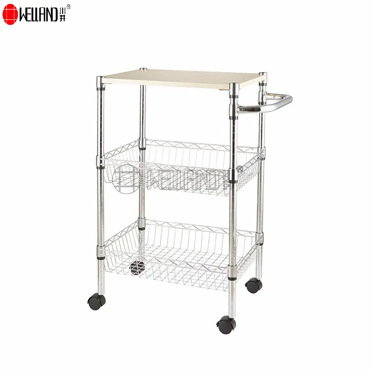 Gıda çok fonksiyonlu çıkarılabilir sepet 3 Tier Metal aracı imalatı kolu ile ev için mutfak mobilyası arabası