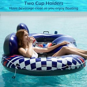 <b>Inflatable</b> River Tube <b>Float</b> Double Seat With Cooler Cup Holders PVC <b>Pool</b> Lounge <b>Float</b> For Adults Outdoor Water Fun - Product Image 4