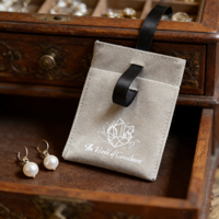 Pochette d'emballage gris clair, enveloppe pour bijoux avec ruban noir, pochettes d'emballage cadeau personnalisées de luxe