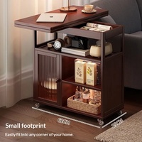 Table basse pliable nordique avec roulettes pour salon et petits appartements, design multifonctionnel, plateau en bambou et structure en bois