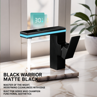 Robinet intelligent hydroélectrique avec affichage numérique, lumière ambiante 3D, capteur tactile, poignée unique, finition noir mat, moderne, pour salle de bain