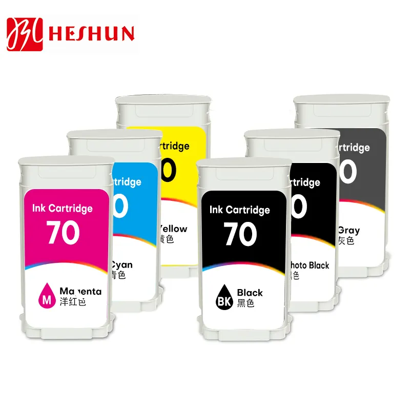 HESHUN 70ตลับหมึกสีพรีเมี่ยมสำหรับ HP 70,ตลับหมึกสำหรับ HP Designjet Z2100/3100/3100PS/3200/3200PS/5200Ps/5400 PS