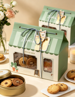 Boîte à pâtisserie créative en forme de maison, portable, haut de gamme, écologique, en carton rigide, avec fermeture magnétique et ouverture fenêtre de type toit