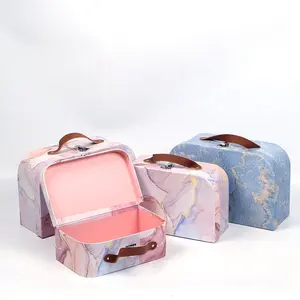 2021 Newest Cardboard Suitcase Box Three-Piece Set With Printing Marble Pattern Painted Hand-Carry Box With Handle And Hand Gift