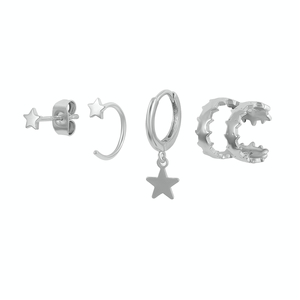 ROXI Juego de 4 pendientes de estrella estilo INS, pendientes de tuerca, pendientes de clip, pendientes colgantes de plata 925 - Product Image 4