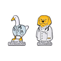 Broches pour cadeaux de mariage pour enfants, épingles en émail créatives, motif dessin animé animal, Docteur Chien, Docteur Canard