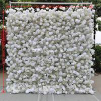 Panneaux de fond mural de fleurs artificielles en gros, déroulables, rose et violet, décoration murale de fleurs de 2,4 m x 2,4 m, mur de fleurs de roses en soie