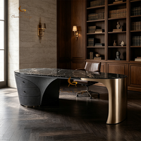 Bureaux de direction incurvés de luxe en bois massif avec plateau en marbre, chaises de bureau de direction, mobilier de bureau sur mesure