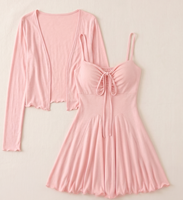 Ensemble 2 pièces Y2K pour femme : Cardigan uni à manches longues et robe mini froncée à cordon de serrage – Collection Printemps-Été – Fournisseur