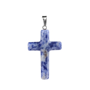 Pendentif en forme de croix en pierre bleue, cadeau religieux catholique chrétien classique, mini bijou souvenir de crémation pour enfants - Product Image 1
