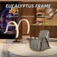 Fauteuil individuel moderne en tissu avec structure en contreplaqué d'eucalyptus pour salon, chambre et hôtel