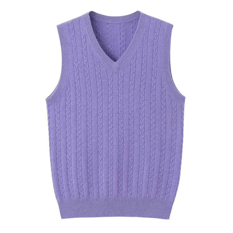 Uguest-pull tricoté, câble en laine cachemire, couleur unie, classique, col en v, sans manches, pull-over, gilet