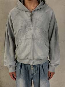 Felpa con Cappuccio e Zip Personalizzata con Lavaggio Acido e Stampa Ricamata per Uomo Invernale di Alta Qualità in Tessuto Pesante 500GSM French Terry Traspirante ad Asciugatura Rapida - Product Image 1