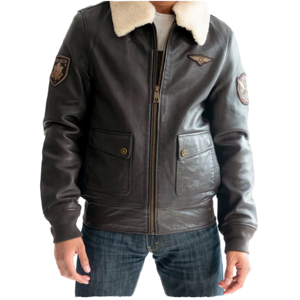 Men's <b>Vintage</b> Leather Bomber Jacket with Faux <b>Fur</b> Collar Zipper Closure Windproof Winter <b>Coat</b> Regular Fit Solid Color - Product Image 3