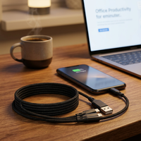 Kabel Pengisian Daya 3-in-1 Berbahan Nilon Warna-warni dan Aluminium Alloy, Konektor USB-A/Micro USB/Type-C, Pengisian Cepat, Transfer Data, Murni
